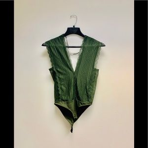 Zara Army Green Lace Body Suit w/ buttons